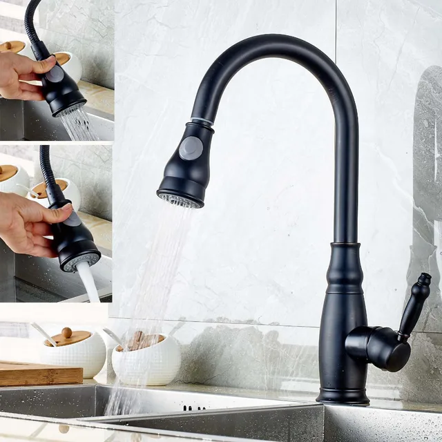 Cheap Oil Rubbed Bronze Pull Out Kitchen Faucet Deck Mount Single Handle Mixer Tap New