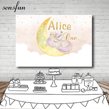

Sensfun Sleeping Unicorn Party Backdrop Yellow Moon Gold Little Stars Baby Shower 1st Birthday Party Backgrounds Photo Both