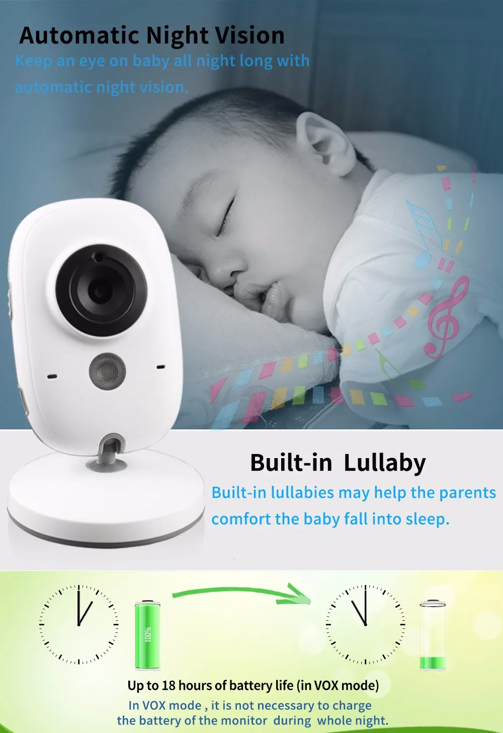 3.2 inch Wireless Video Color Baby Monitor High Resolution Baby Nanny Security Camera  Night Vision Temperature Monitoring