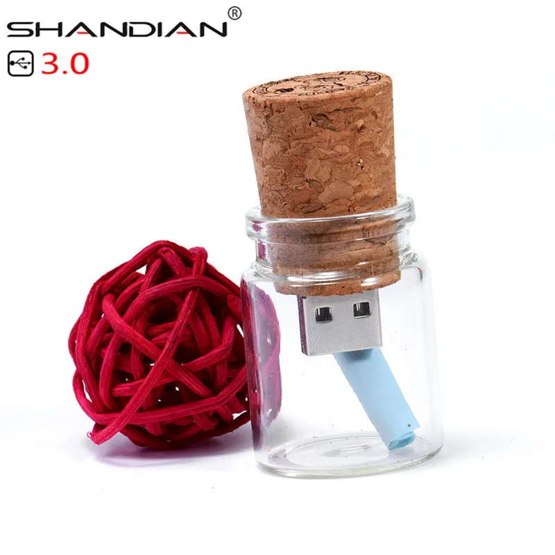 

SHANDIAN 5pcs free logo usb drift bottle wishing bottle flash disk memory stick usb 3.0 U disk 4gb/16g/32gb/64gb wedding photogr
