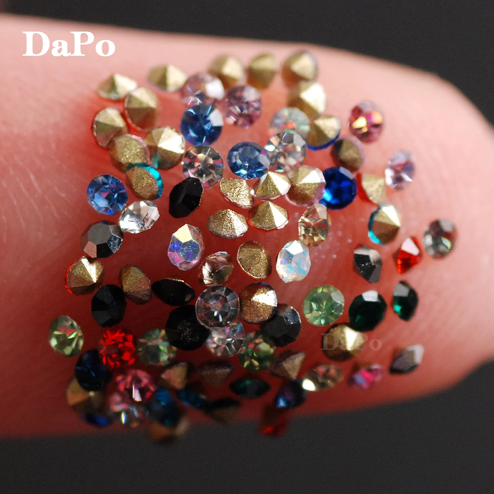 

Hisenlee Color Czech Crystal Point Back Rhinestones Strass Chaton Stone SS3 1.3MM Cone Pointed Foiled Back DIY Faceted Decor