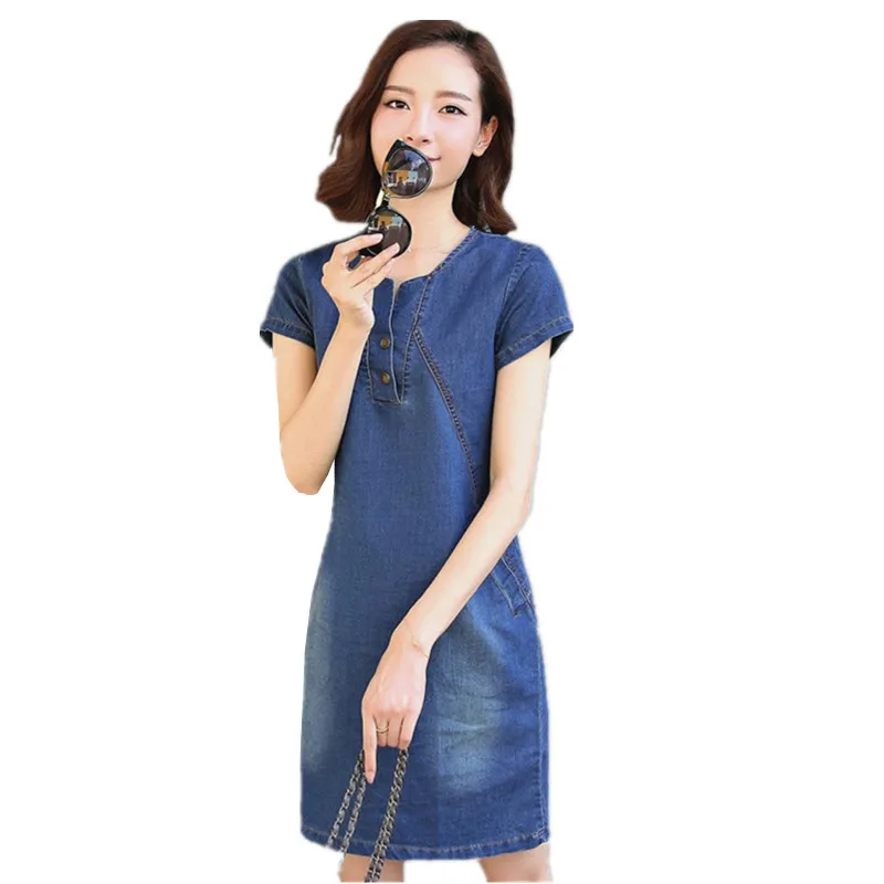 Новые женские платья летние Стильные джинсовые Robe Femme с коротким рукавом для