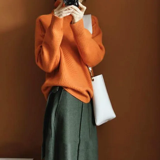 

Too Much! A Dazzling Orange Cashmere Sweater! New Women's Clothing In Autumn and Winte Women Sweaters and Pullovers Women