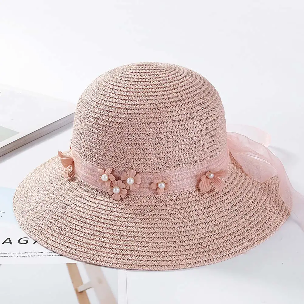 Summer Women Sun Hat With Ribbon Flowers Foldable Outdoor Beach Cap Girl Straw Hats JLin Women