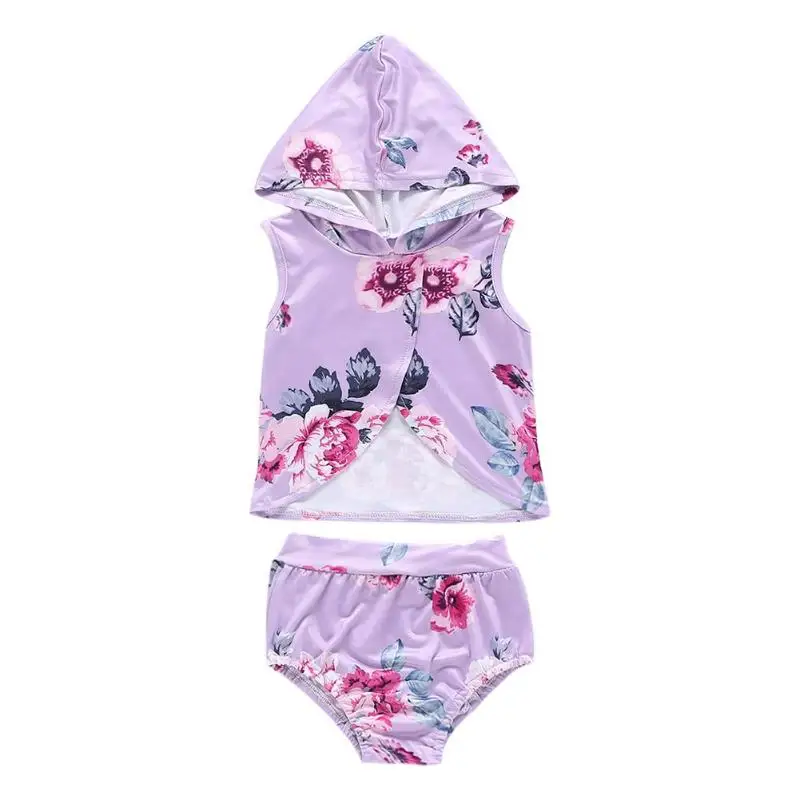1 set Toddler Infant Swimwear Beachwear Summer Clothes 1 4T Bikini Suit Swimmable Hooded Costume