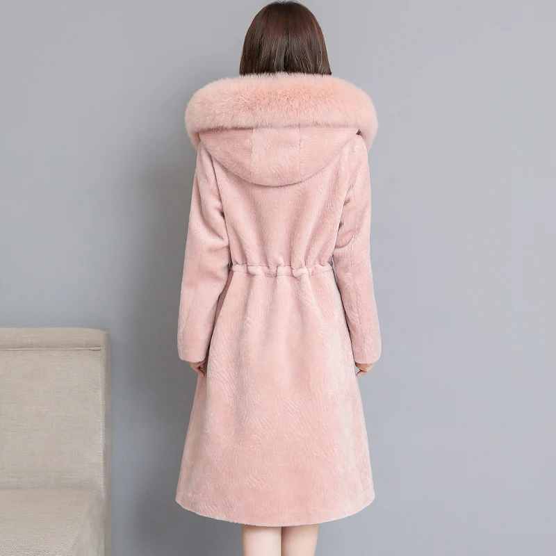 Fox Fur Collar Hooded Faux Fur Coat Women Winter Long Fake Fur Jacket Women Overcoat Plus size Elegant Thick Warm Outwear Female