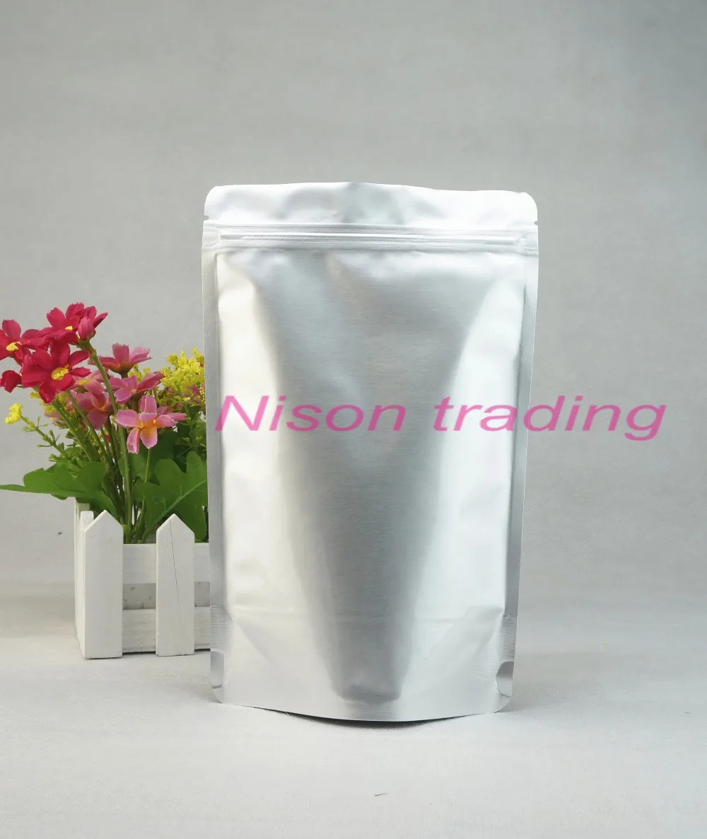 

10pcs/lot Thick Stand up Pure aluminium foil ziplock bag / Silver white purely foil platic pouches Zipper reclosable food pack