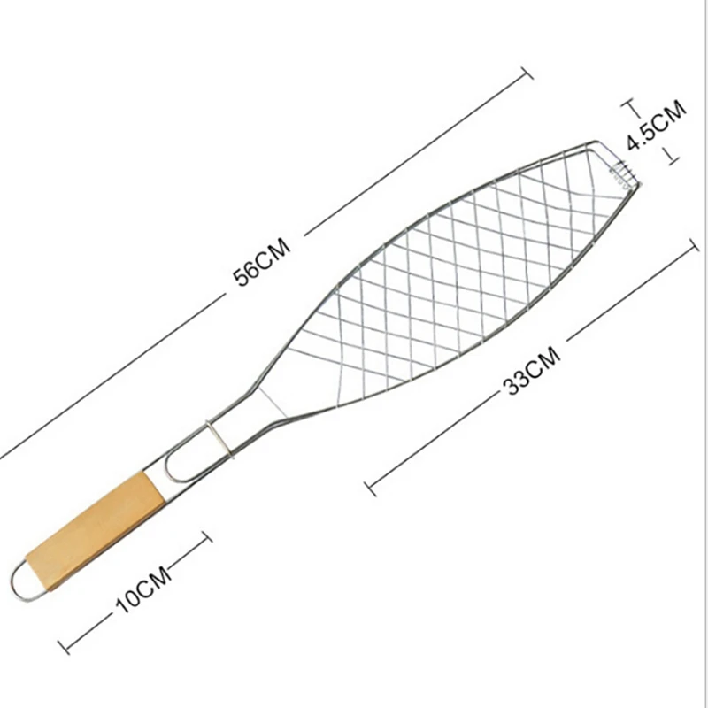 1 шт., инструменты для барбекю, грили, новинка, нержавеющая сталь, антипригарная сетка, деревянная ручка, гриль, рыба, овощи, барбекю, зажим, сетка, для улицы, для бургеров