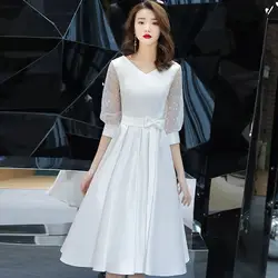 Белое тонкое платье китайское Восточное с v-образным вырезом Свадебное женское сексуальное короткое Cheongsam элегантное вечернее платье