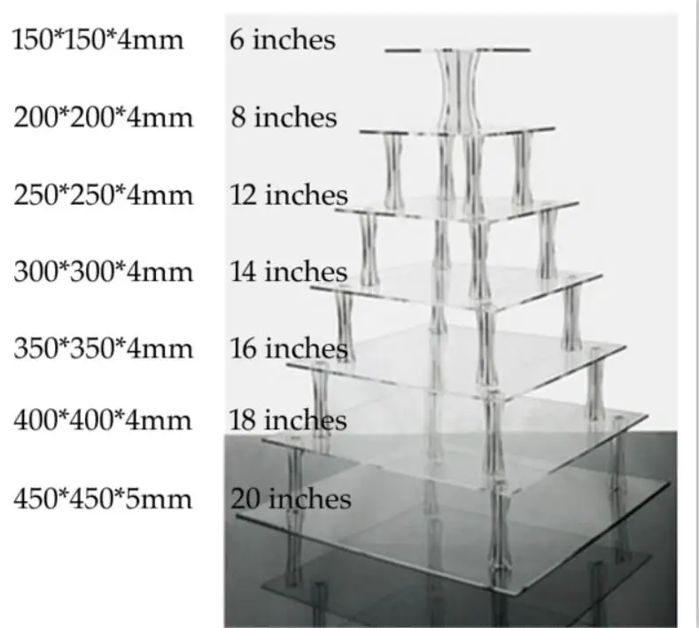 7 ярусов квадратный акриловый кекс стенд, Perspex пекарня дисплей стенд, Lucite хлебобулочные дисплей Свадебные украшения