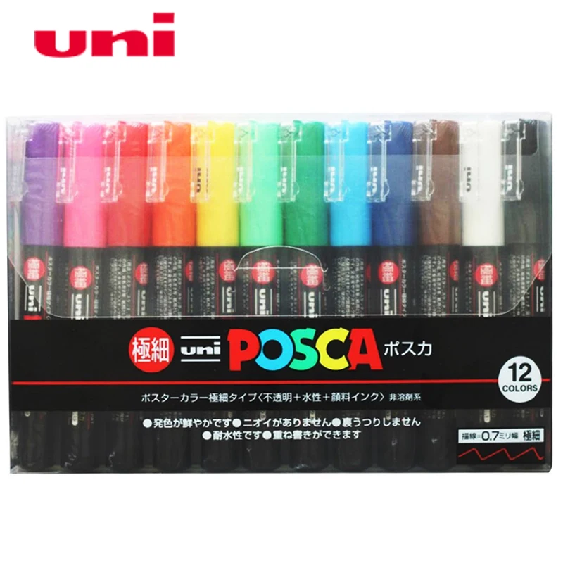 UNI POSCA PC-1M 12 Цвет костюм поп плакат на водной основе рекламная ручка кисти граффити ручка Мульти-Цвет очень хорошо