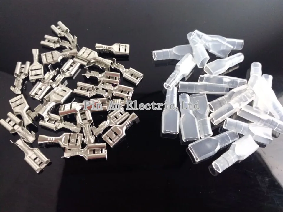 50 комплектов 6 3 мм обжимная Клемма штыревой Соединитель с чехлом|connectors splice|female