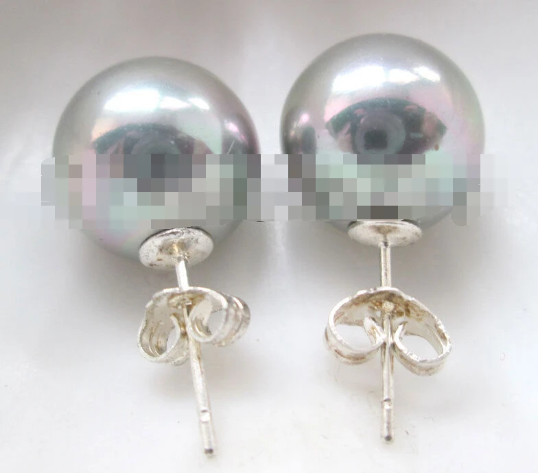 

1113 perfect round gray sea shell pearl earring