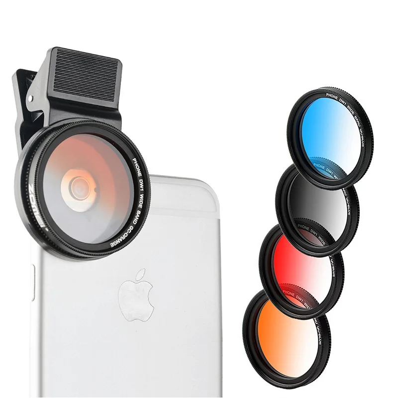 Zomei сотовый телефон 37 мм цветной град фильтры(градиентный синий/серый/оранжевый/красный)+ фильтр клип крепление для iPhone samsung Android