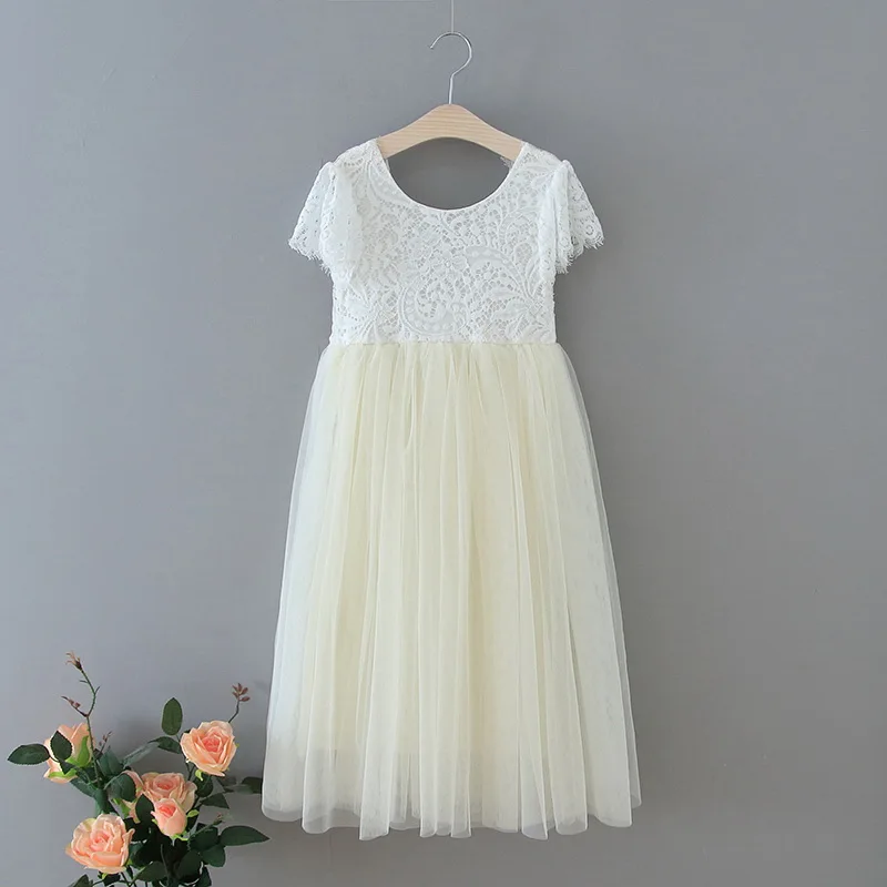 ; новое летнее платье принцессы для маленьких девочек; кружевное прямое платье из тюля для свадебной вечеринки; Одежда для маленьких девочек; E13844 - Цвет: ivory without sash