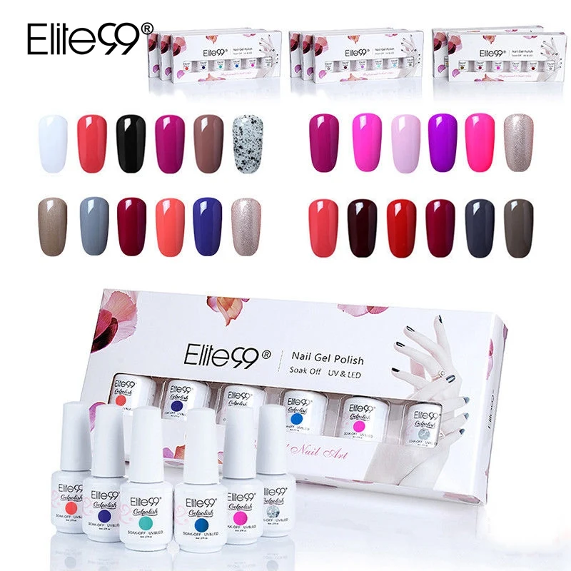 

Elite99 8ml UV Gel Nail Polish Soak Off Enamel Gel Polish With Gift Box 6 pieces/lot Semi Permanent Nail Art Design Gel For Nail