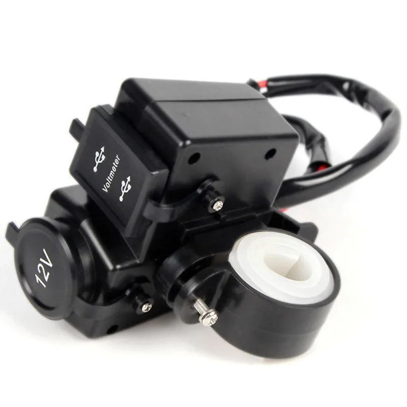 1set  Waterproof Motorcycle Dual USB Charger Cigarette Lighter Socket LED Voltmeter
