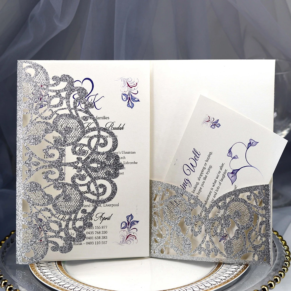  10pcs Laser Cut Invitations Cards Kits for Wedding Bridal Shower Birthday Party Decoration Crafts P - 32984722454