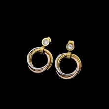 Модные Простые трехцветные стальные круглые серьги инкрустация одиночные фианиты кристаллы платирование золото Трициклические серьги гвоздики ювелирные изделия для женщин