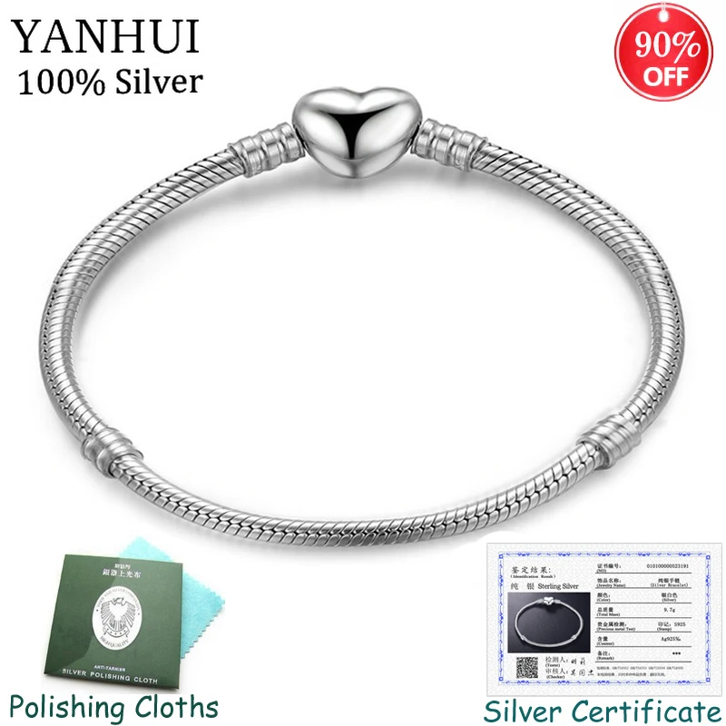 

Sent Certificate! Original 925 Silver Charm Bracelet Handmade DIY Bead Gift Jewelry 16CM 17CM 18CM 19 20CM 21CM 22CM 23CM ZSL191