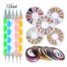 Bittb пилочки для ногтей, набор инструментов, Стразы для ногтей, шпильки, перламутровая расческа, ручка, полоскание ленты, рулоны, маникюрный набор, 3D Блестки для украшения ногтей