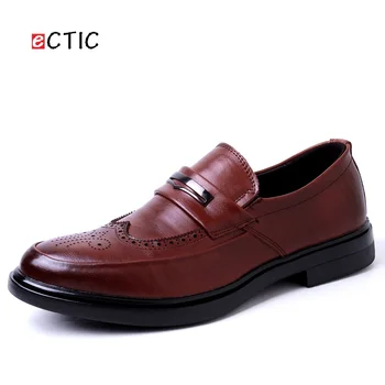 

ECTIC Luxury Brand Autumn Vintage Brogue Men Wingtip Shoes Genuine Leather Man Formal Rubber Outsole Cowboy Retro Swag