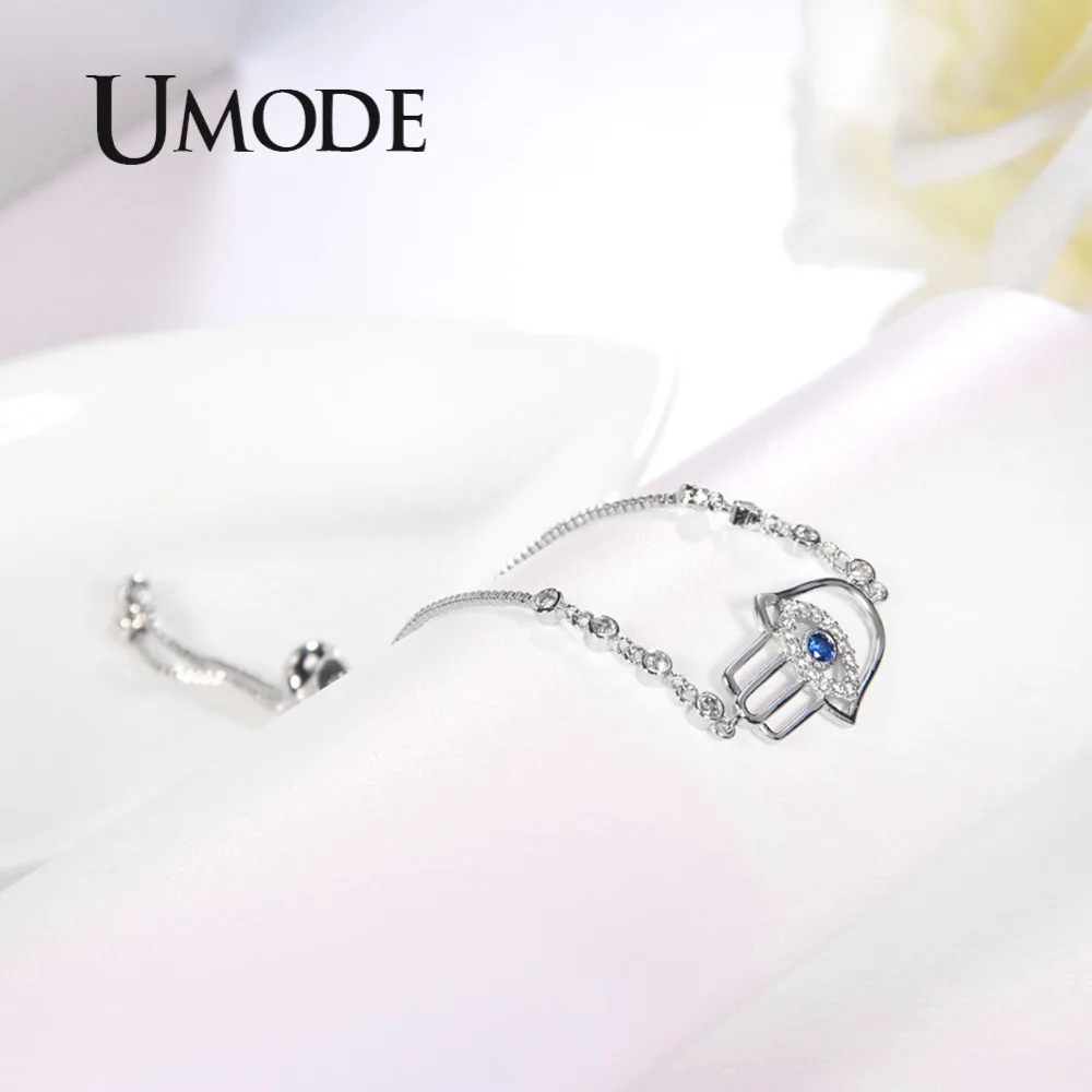 Женский браслет UMODE синий и прозрачный с кристаллами из белого золота цепочкой в
