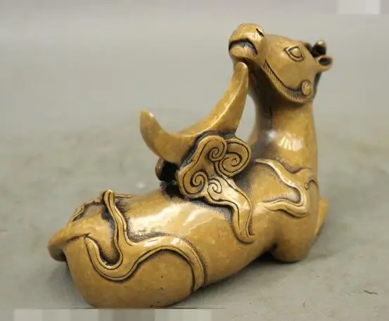 

S1423 Chinese Folk FengShui Pure Copper Bronze Longevity Deer Moon Statue Sculpture discount 30% (C0324)