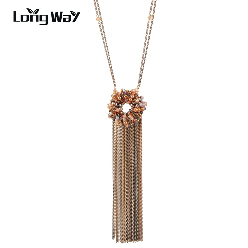 

LongWay New Hot High quality Tassel Beads Pendant Necklaces for women Natural Stone Necklaces Rhinestone fine Jewelry SNE160243