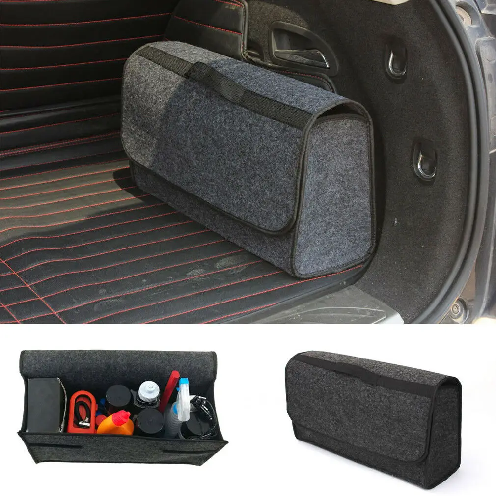 

2019 Car Trunk Organizer Foldable Storage Bag Box Cargo Portable Gray Woolen Felt Cloth Storage Pocket Bag Holder Accessories
