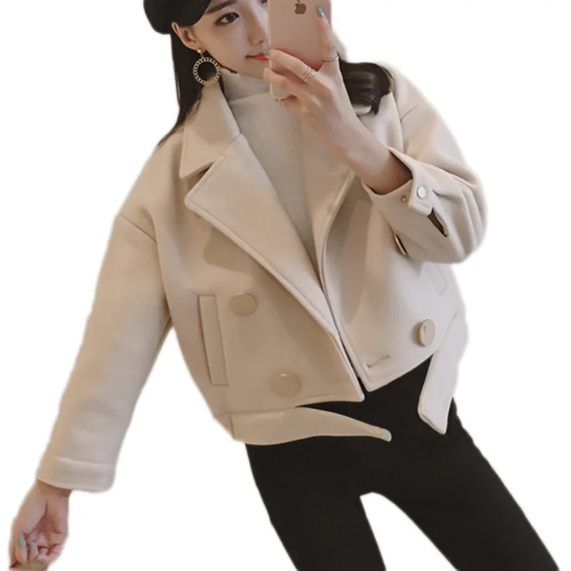 jacket coat winter woolen short jacket long sleeves lapel woolen jacket double breasted Woolen coat fashion Winter jacket