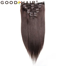 GOOD HAIR PRODUCTS Straight Clip In Human Hair Extensions Brazilian Non-remy Hair Dark Brown Color 100% Human Hair 7pcs/set