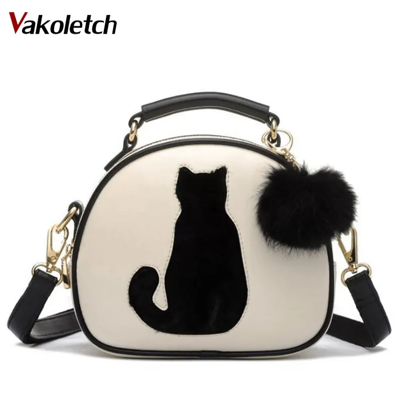 

Women's Bags 2019 Spring Summer Cute Cartoon Printing Cat Bag Shoulder Messenger Bag Leather White Women's Shoulder Bag A-179