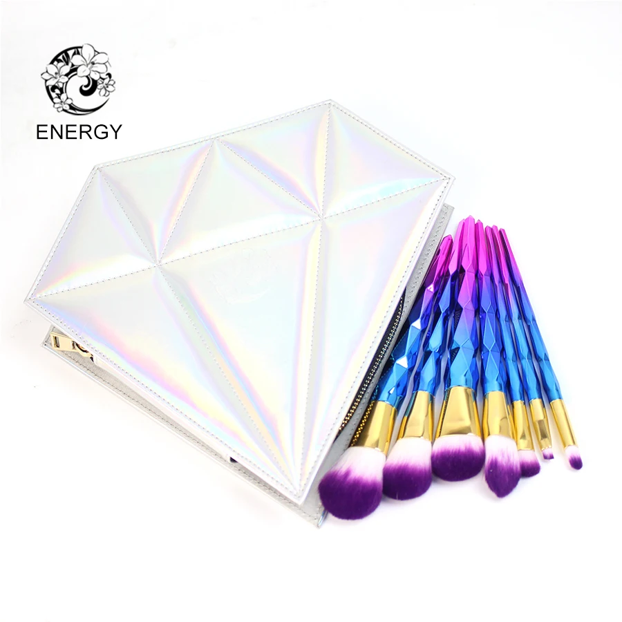 

ENERGY Brand 7pcs Purple Blue Diamond Handle Makeup Brushes Set Powder Blush Highlight brush Brochas Maquillaje Pinceaux B07SPBP