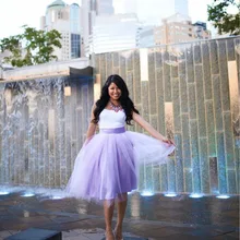 Довольно Лаванда Тюль Юбки для женщин для милых Для женщин широкий пояс шик невидимые молнии по колено 3 слоев тюля один внутри индивидуальный заказ