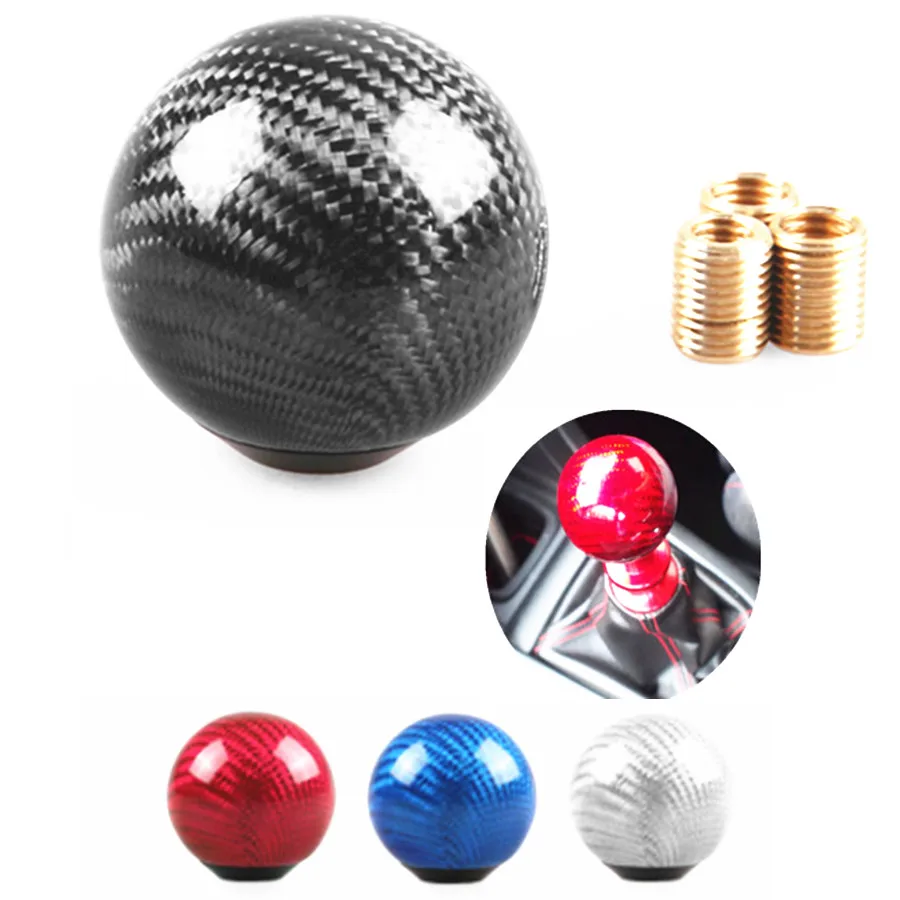 Universal Auto Racing Round Ball Shape Black Carbon Fiber Car Gear