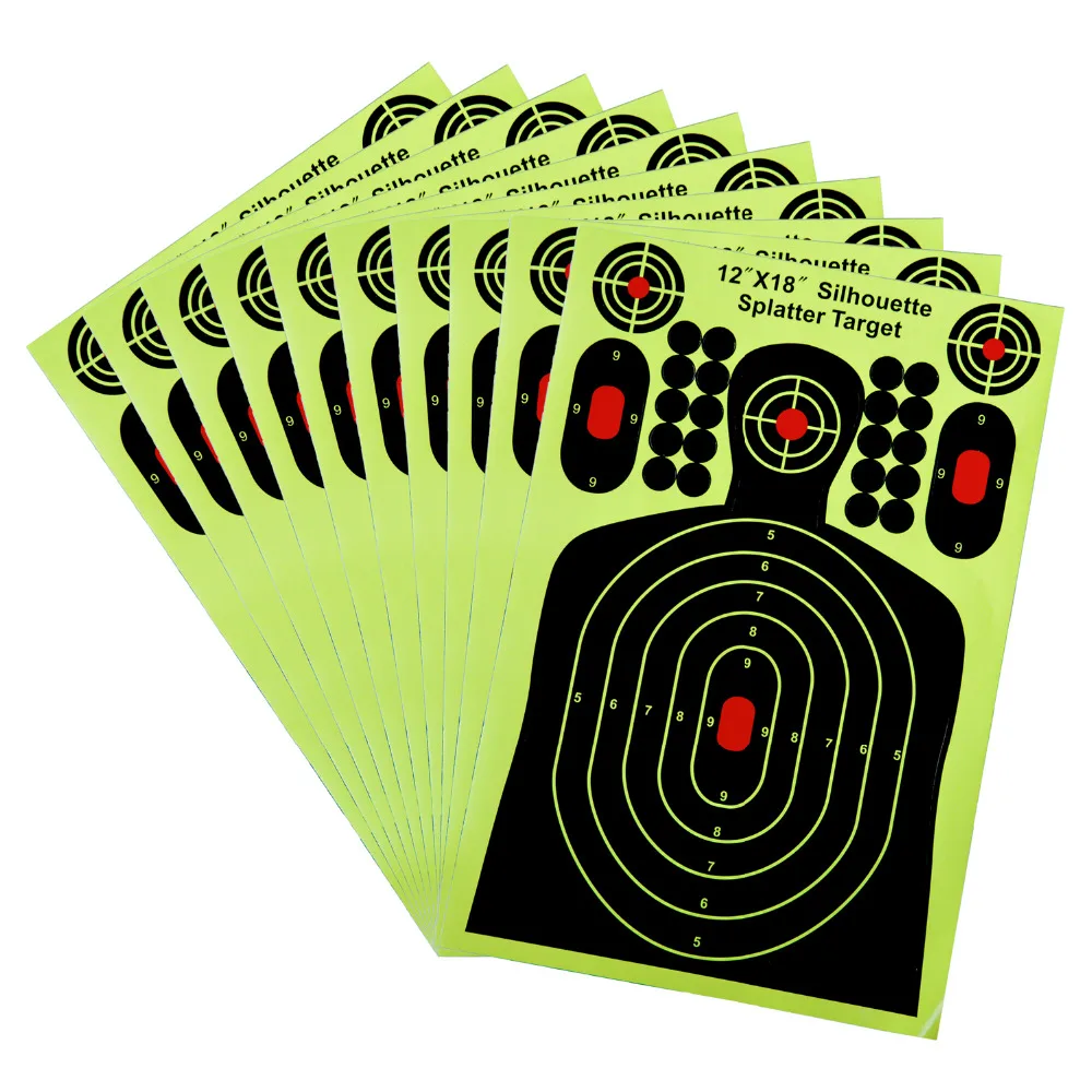

GUGULUZA Silhouette Reactive Shooting Target 12 x 18 inch - Self-Adhesive Shots Burst Bright for Gun / Rifle / Pistol Shooting