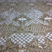 Ap222#5 ярдов шампанское золото жемчуг блестящие ручная печать клееная сетка с блестками Тюль сетка сахар кружевная ткань для распиловки платья