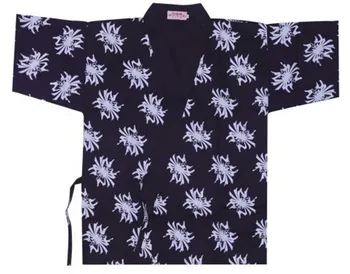 

Japanese Women Men Restaurant Bar Clothes Chef/Cook Coat Jackets Uniform, Sushi/Sashimi/Salmon, Navy with Chrysanthemum, 3 Size