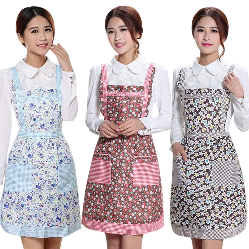 Dropshipping Women Apron with Pockets Waterproof Plaid Print Kitchen Double Layer Thick Cloth Home Supplies MDP66