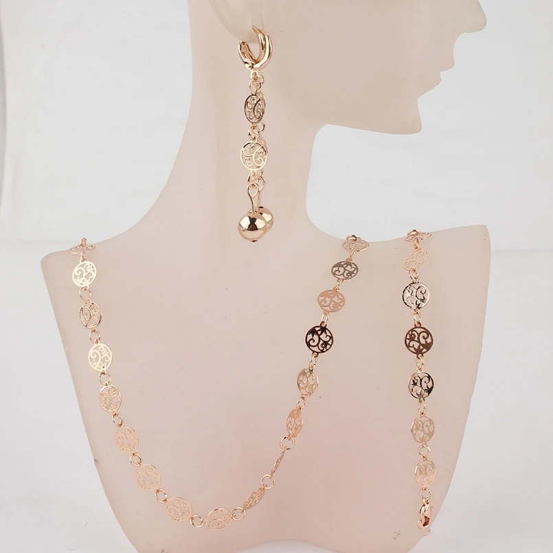 

Free Shipping Fashion New Women's Yellow Gold-color Necklace Bracelet Earrings Wedding/Bride Jewelry Sets Gift
