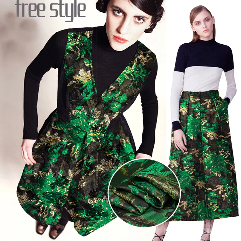 

135cm width European and American high-end green flower jacquard Brocade Fabric,3D yarn dyed fabric for women coat,dress