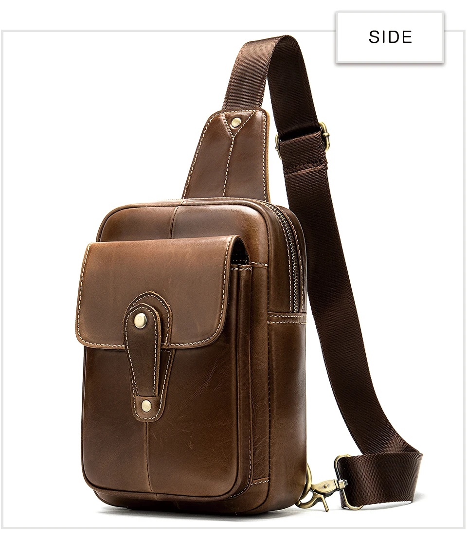 11 Men's Chest Bag Leather Crossbody Shoulder Bag for Men Vintage Chest Pack Male Travel Organizer Coffee Flap Sling Bags
