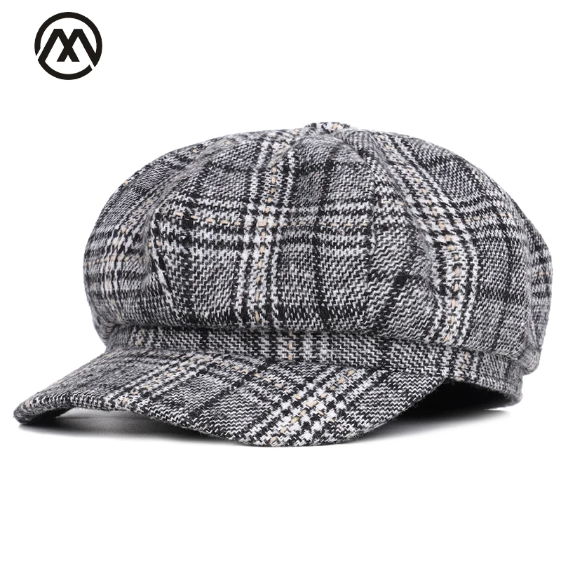 

Fashion woman newspaper hat high quality woolen octagonal hat new unisex literary headdress ladies wool painter men's beret