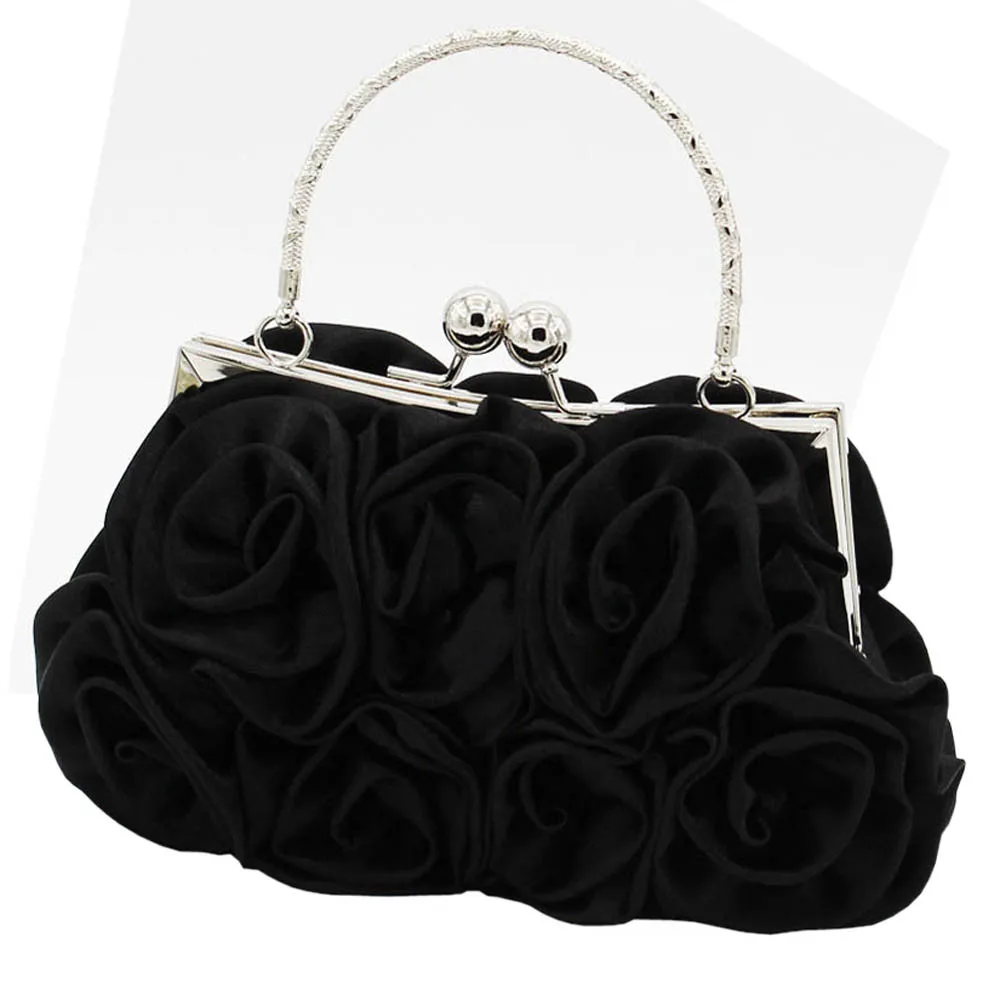 Женская атласная розовая однотонная сумочка вечерние сумки Свадебные Сумки Роскошные сумки женские сумки дизайнерские цветочные сумки# ZS - Цвет: Черный