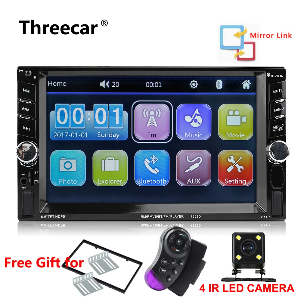 

2 Din 6.6" LCD Touch screen Car audio 12v auto radio player with bluetooth hands free rear view camera mirror autoradio Stereo