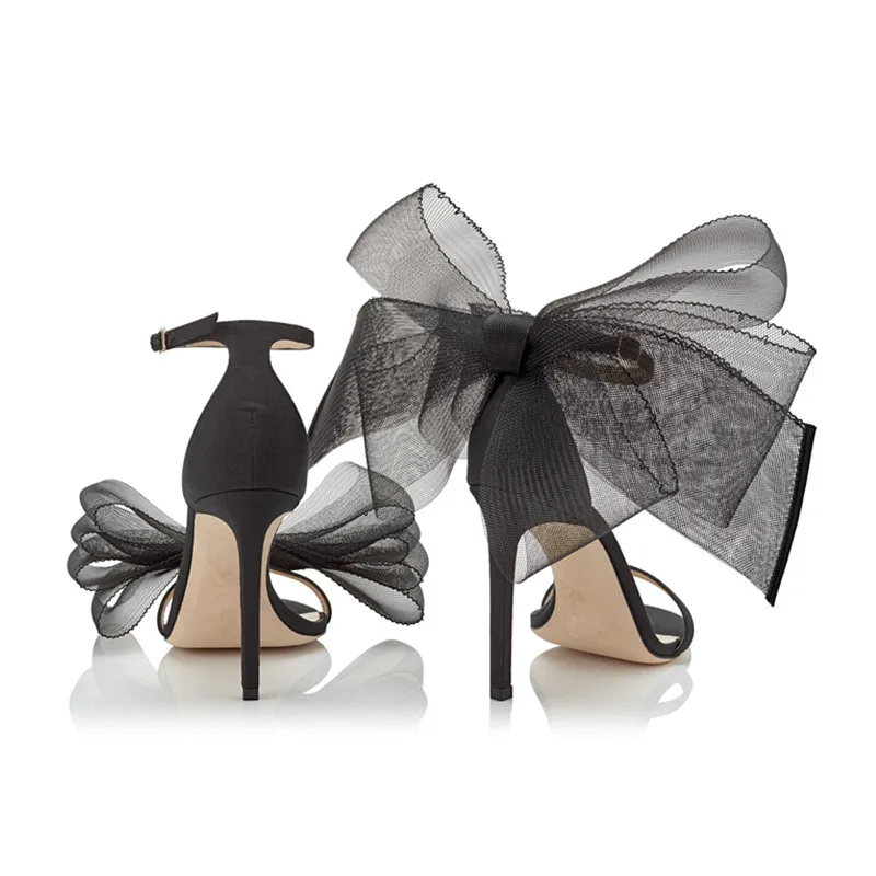 Черные женские летние босоножки модельные туфли-лодочки на высоком каблуке с большим бантом модные белые свадебные туфли с ремешком на щиколотке дизайнерская обувь; Chaussure Femmes