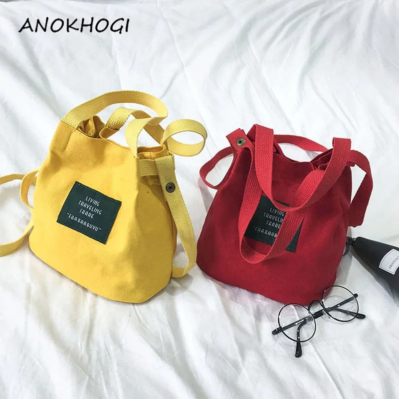 

Canvas Vintage Candy Color School Letter Crossbody Bags Students Simple Bucket Shape Tote Bags Handbag Bag for Women B109