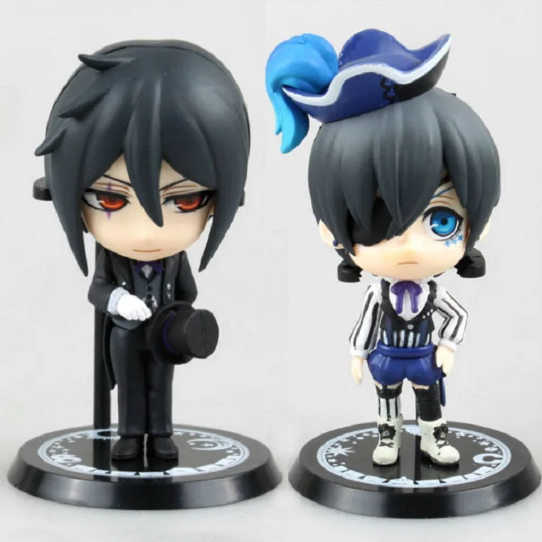 

10cm 2pcs set Anime Black Butler Ciel Phantomhive Sebastian Michaelis PVC Action Figure Collectible Model doll toy