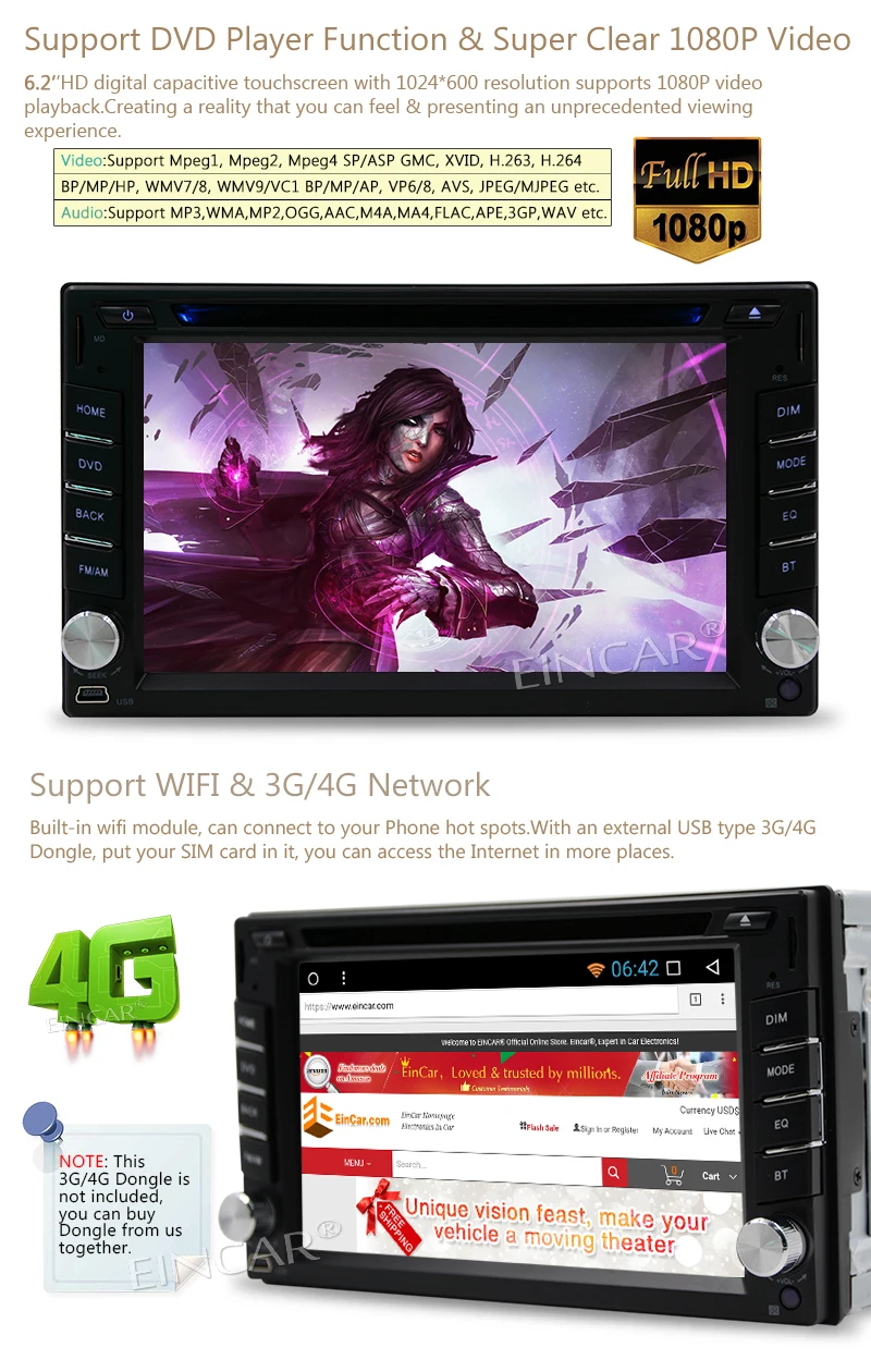 Excellent Wireless camera+Android 7.1 trip computer Auto Car Radio Stereo DVD player GPS Navigator 2Din HeadUnit Support Bluetooth WIFI 4G 4